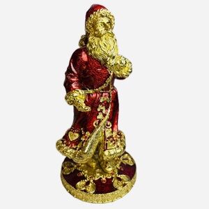 Vintage Dillard’s Festive Pewter Red and Gold Jeweled Santa Figurine